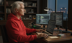 A hacker trying to hack a Mobile phone via a public WiFi at the Airport