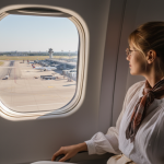 International traveler landing at Gatwick Airport for christmas break