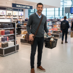 Man shopping at heathrow airport world duty free
